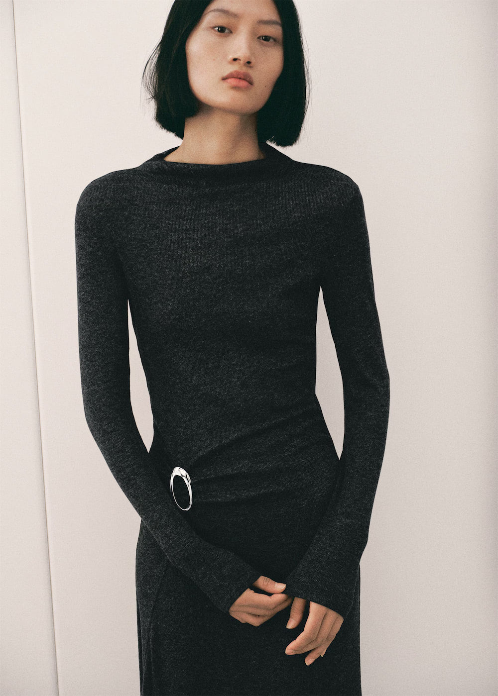 Knitted sweater with perkins neck